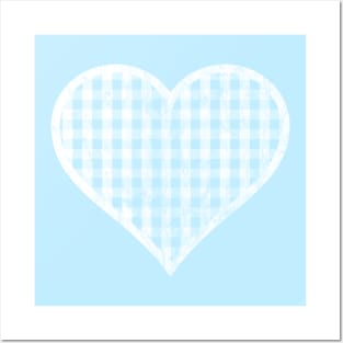 Distressed Soft Blue Gingham Heart Posters and Art